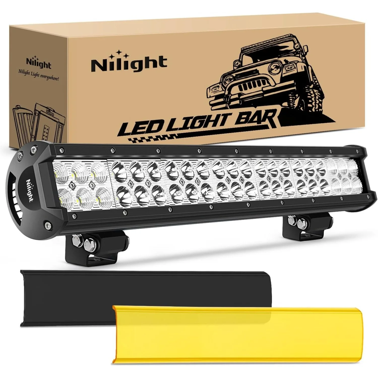 

Nilight LED Light Bar with Yellow Black Covers 20Inch 126W Spot Flood Combo Off Road Light Super Bright Driving Fog Boat Lightin