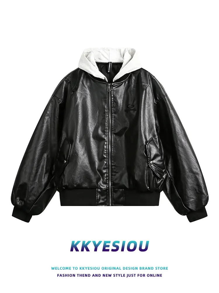

KKyesiou American Retro Hooded Thickened Cotton Jacket Men's Winter Coat Polyester Fiber Long Sleeve Zipper Closure Color