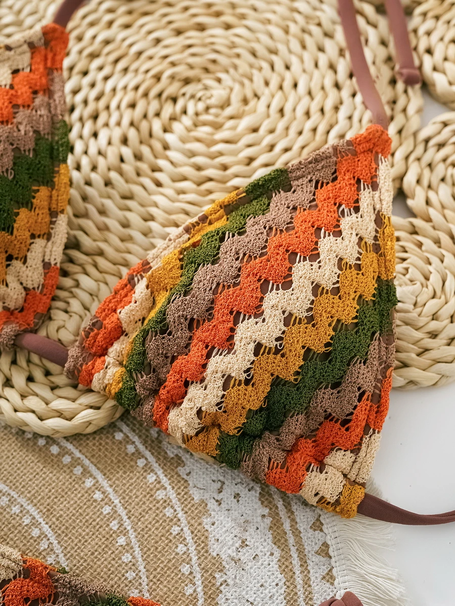 Para Praia Crochet Halter Bikini 2025 Knitted Bikini Women Swimwear Sexy Women Swimsuit Brazilian Biquini Bandage Bathing Suit