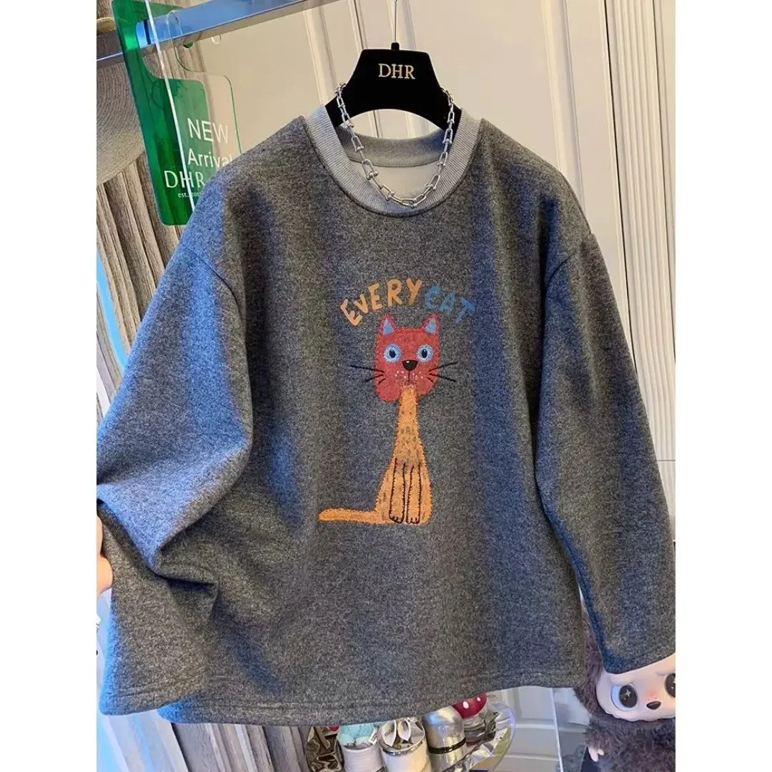 

Loose Fit round Neck Fleece Lined Sweatshirt Men's Autumn Fashionable American Print Casual Top Polyester Fiber Cleanfit