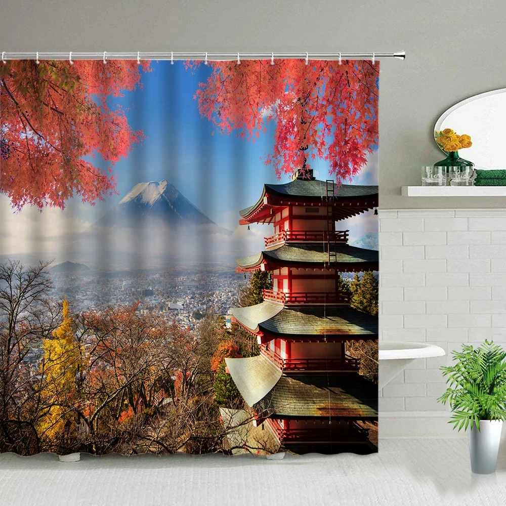 Dafield Mountain Natural Scenery Shower Curtain Set Nature Lake Landscape Primitive Forest Fabric Bathtub Decor Hanging Curtains