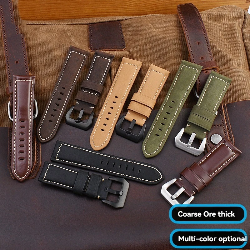 حزام من الجلد الطبيعي مصنوع يدويًا لبانيراي PAM 441/PAM 111/PAM 386, 20 مللي متر 22 مللي متر 24 مللي متر 26 مللي متر استبدال حزام ساعة رجالي فاخر