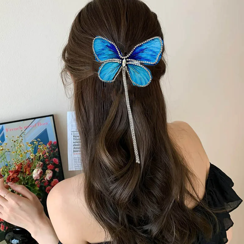 

Butterfly semi-tied hair clip, new water diamond tassel hair clip, high-end headwear and hair accessory side clip