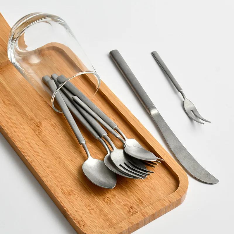 Vintage Japanese Design Frosted Aged Stainless Steel Western Cutlery Set Knife Fork Spoon Cake Fork Fruit Incl Home Living