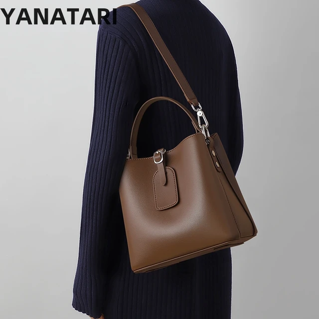 YANATARI oryginalna skórzana torba na ramię w stylu vintage dla kobiet torebka torebka ze skóry bydlęcej torba crossbody damska luksusowa torba typu Bucket