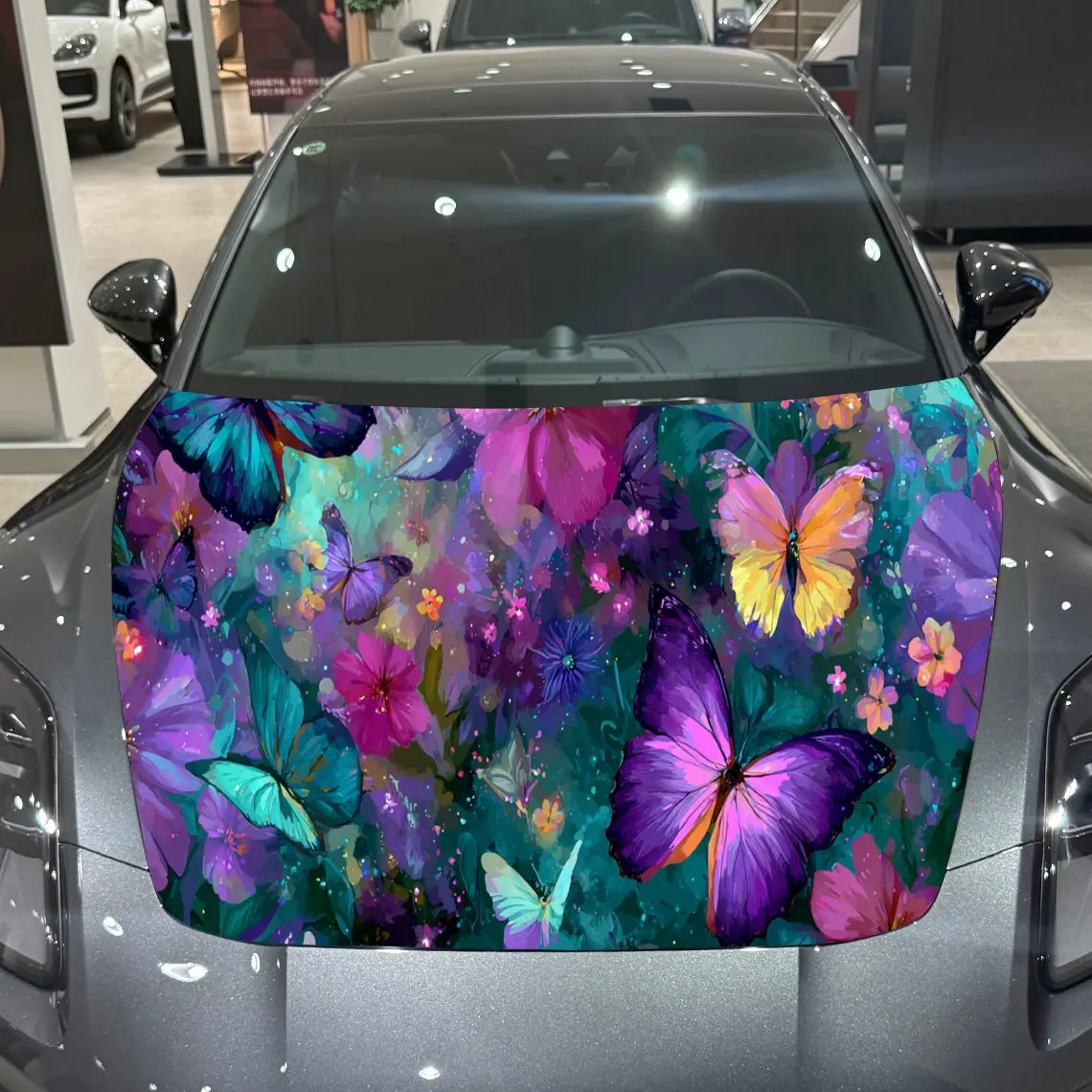 Colorful Dream Butterfly Car Hood Vinyl Stickers Car Surface Protection Decal Car Decoration Cover Vinyl Wraps Waterproof Self-a