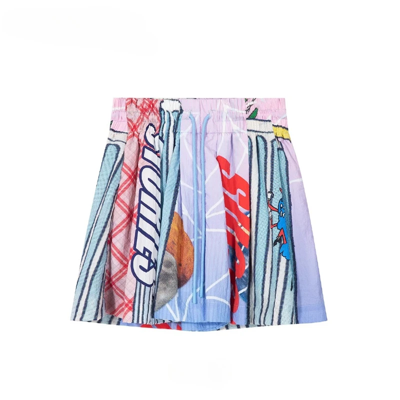 2025 Summer Pink Purple Letter Print Women's Casual Pants Original Design Loose Thin Tether High Waist Wide Leg Shorts Ladies
