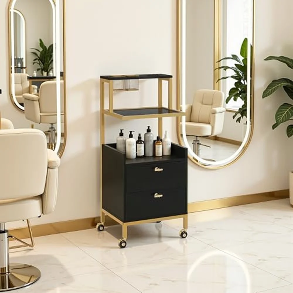 Salon Cart with Drawers Barber Trolley 2084 (Black Large)