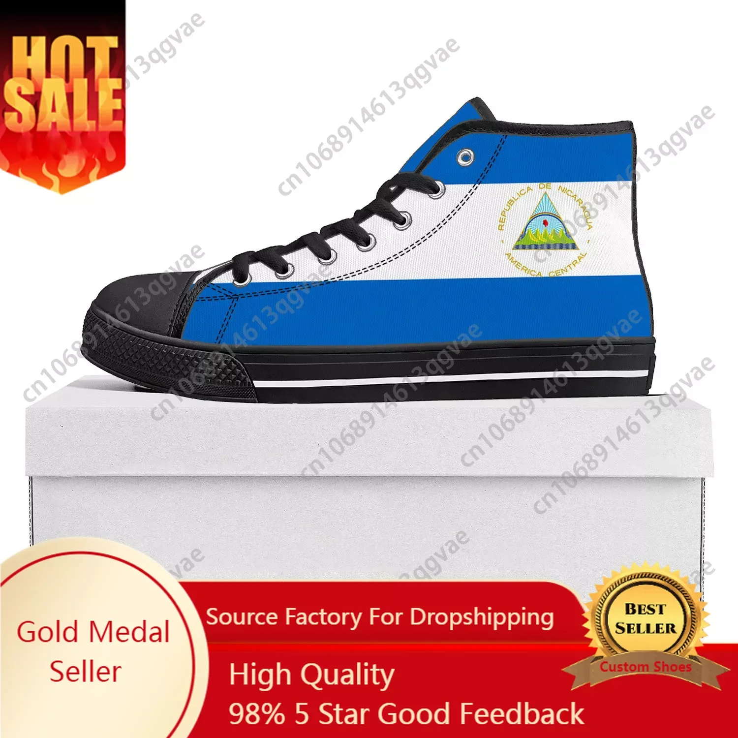 Nicaraguan Vlag Hoge Top Hoge Kwaliteit Sneakers Heren Dames Tiener Canvas Sneaker Nicaragua Casual Paar Schoenen Custom Schoen