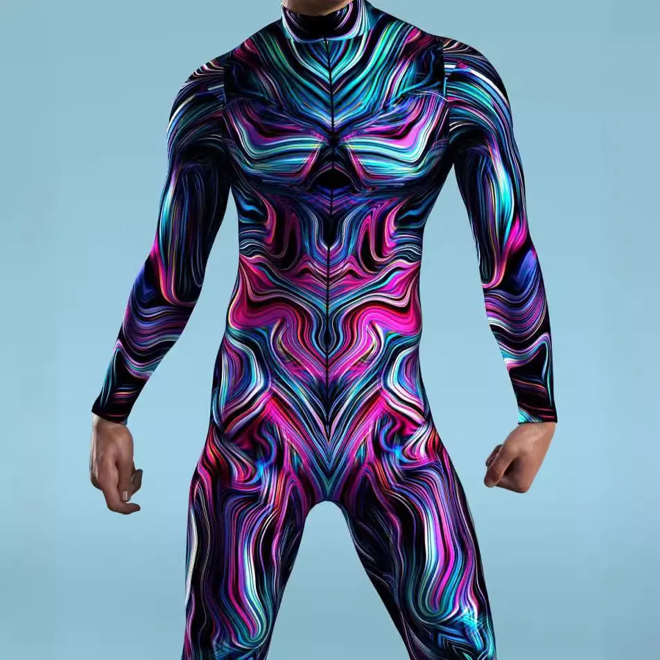 Combinaison de robot cool pour hommes et femmes, dessin coloré, costume de batterie cosplay, costume steampunk, spectacle de fête d'Halloween, zentai imbibé