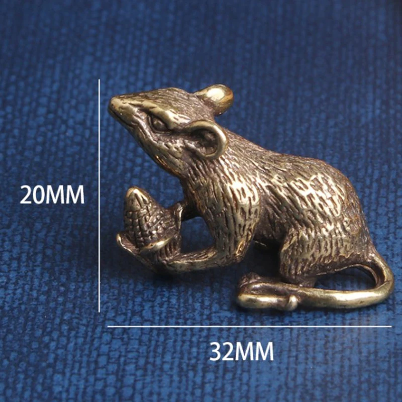 Brass Animal Mice Love Rice Figurines Car Key Chain Pendants Jewelry DIY Keyring Hanging Accessories Cute Rat Keychain Gifts