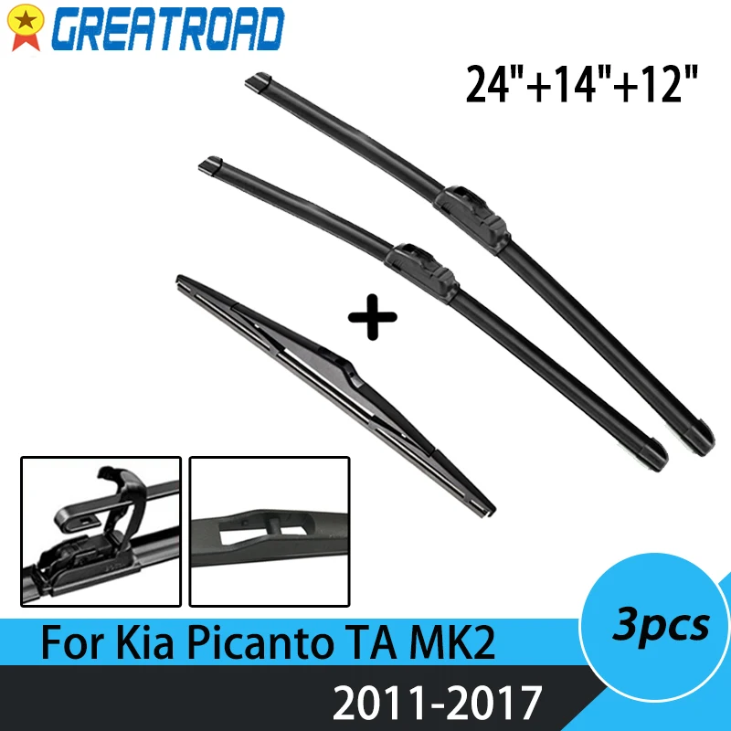 Wiper Front & Rear Wiper Blades Set Kit For Kia Picanto TA MK2 2011 12 13 14 15 16 2017 Windshield Windscreen Window 24