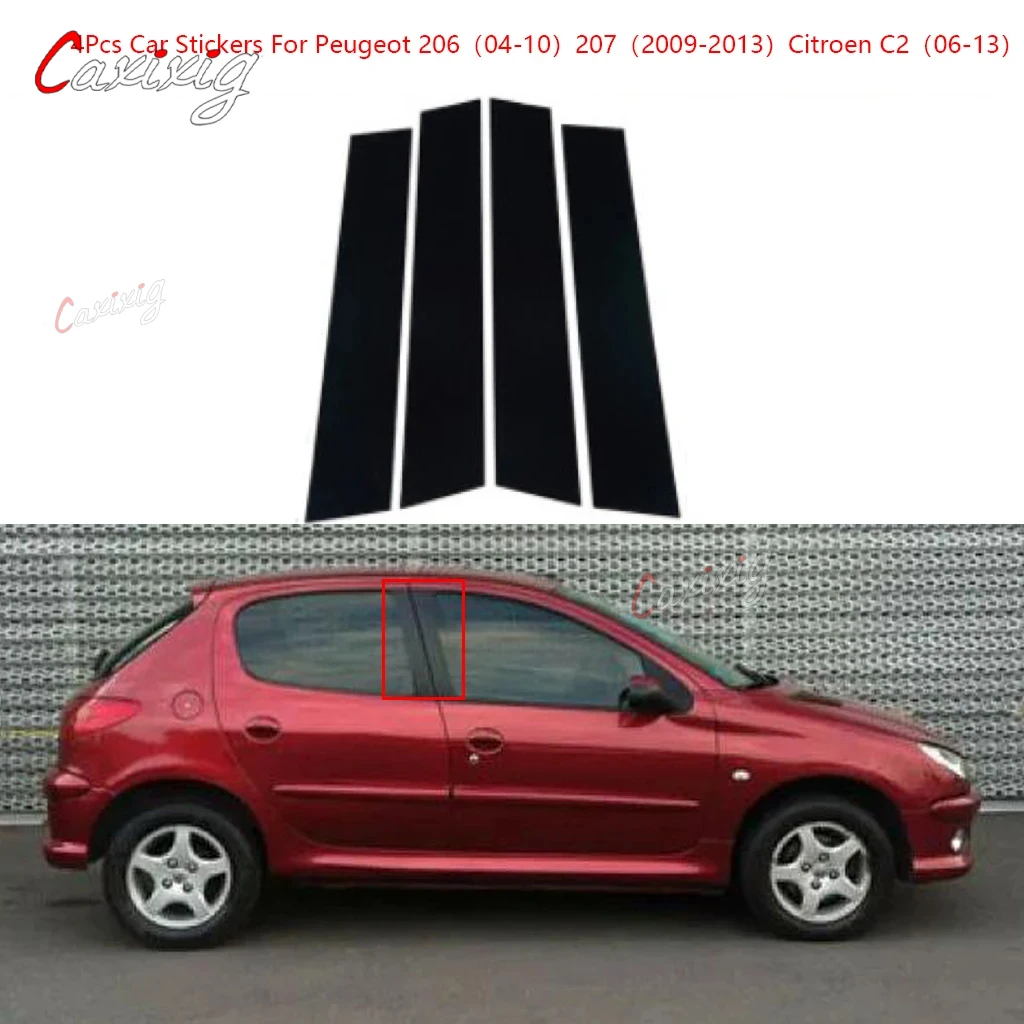 4szt Naklejki na słupki słupków samochodowych Naklejki na listwy przyszybowe do Peugeot 206 2004-2010 207 2009-2013 Citroen C2 2006-2013