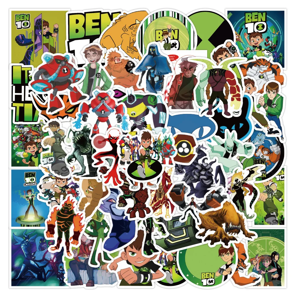 50 Ben 10 Cartoon Stickers Anime Figure Stickers Skateboard Phone Laptop Suitcase Decorative Decals