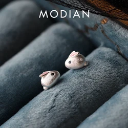 Modian Genuine 925 Sterling Silver Lovely Small Mouse Ear Pin for Women Gift Animal Frosted Stud Earring Korea Style Jewelry