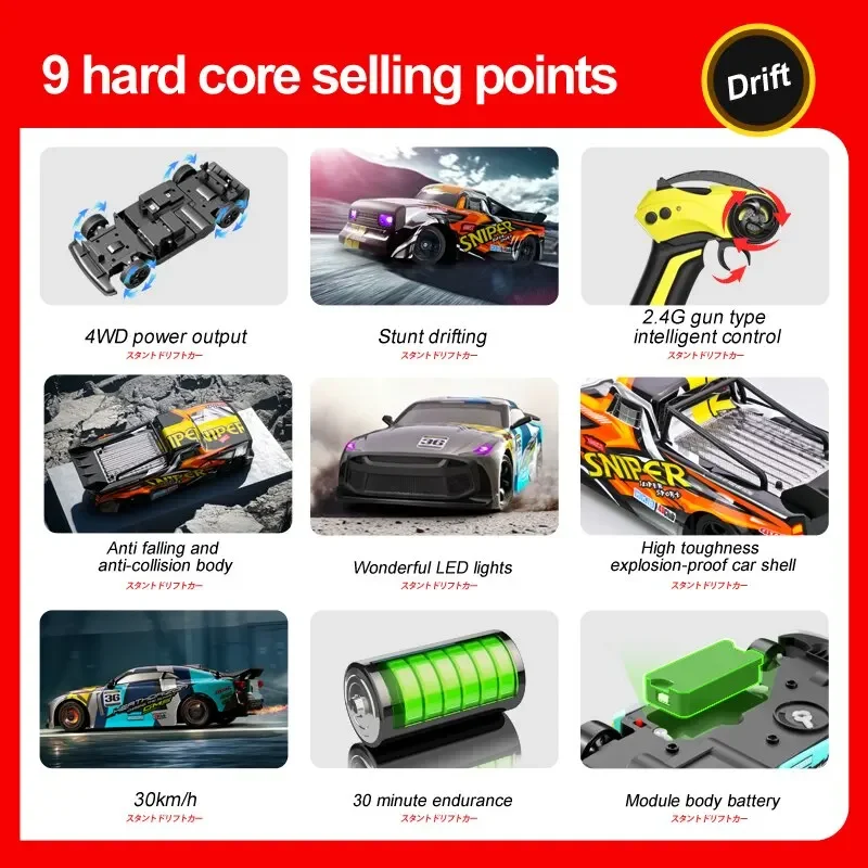 4WD RC Car 30KM/H High-speed Remote Control Car Off-road Drift 2.4G Racing Stunt Vehicle Drift Master Toys for Children Gifts