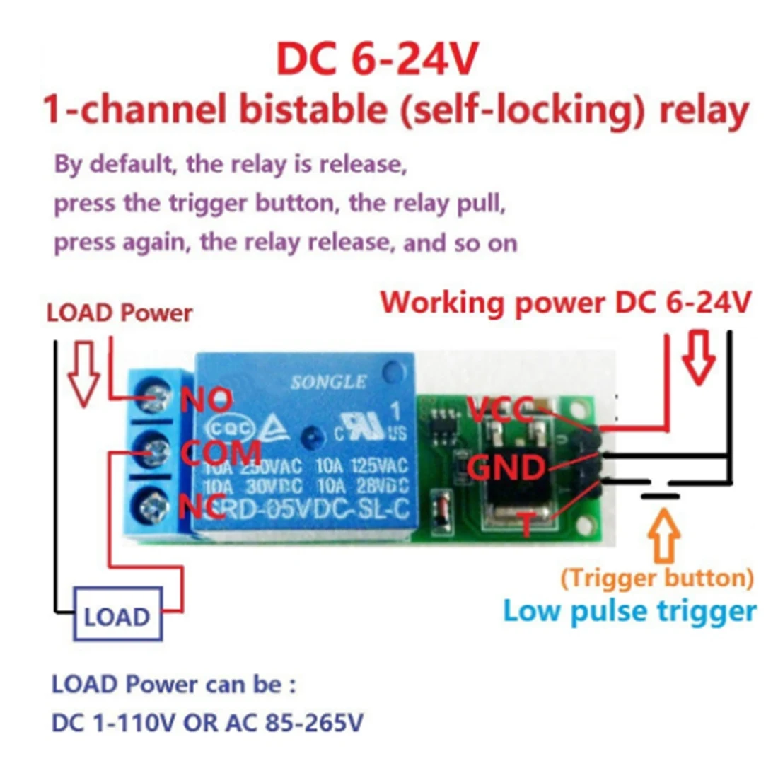 5Pcs 6-24V Flip-Flop Latch Relay Bistable Self-Locking Low Pulse Trigger Module