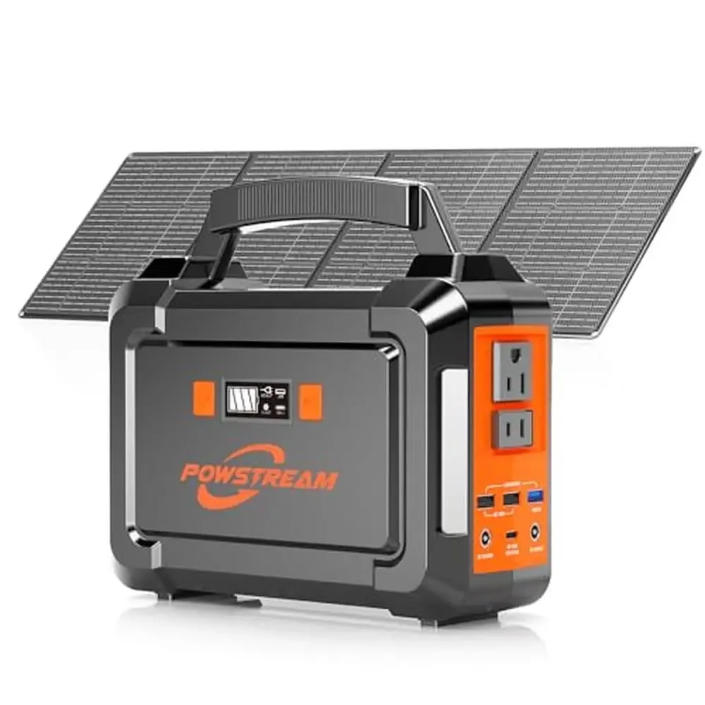 300W Solar Generator 296Wh Camping Portable Power Station with 60W Foldable Solar Panel Multi-Outlet Lithium Battery AC Output