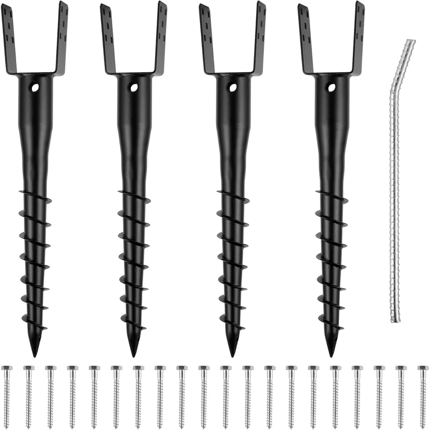 

URBAN DECO 1/2/4 Pack No Dig Ground Screw Anchor - Black U Shaped Post Stake for 4X4 Wooden Posts, Comes with Lag Bolts & 27" Rebar, Suitable for Mailbox And Fence Posts