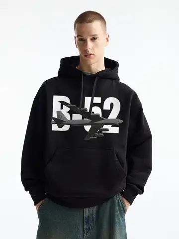 B52 Bomner Plane Hoodie  Minitary Graphic Pullover Oversized Hip Hop Casual ,aviation Print, Printed Patterns, Men Hoodies