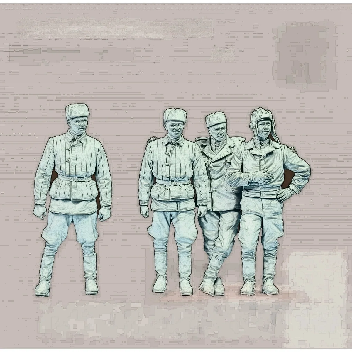 

Комплект неокрашенной модели из смолы в масштабе 1/35, военная тема, советский экипаж танка (4 фигурки), разобранный и неокрашенный GK, (1568+1647)