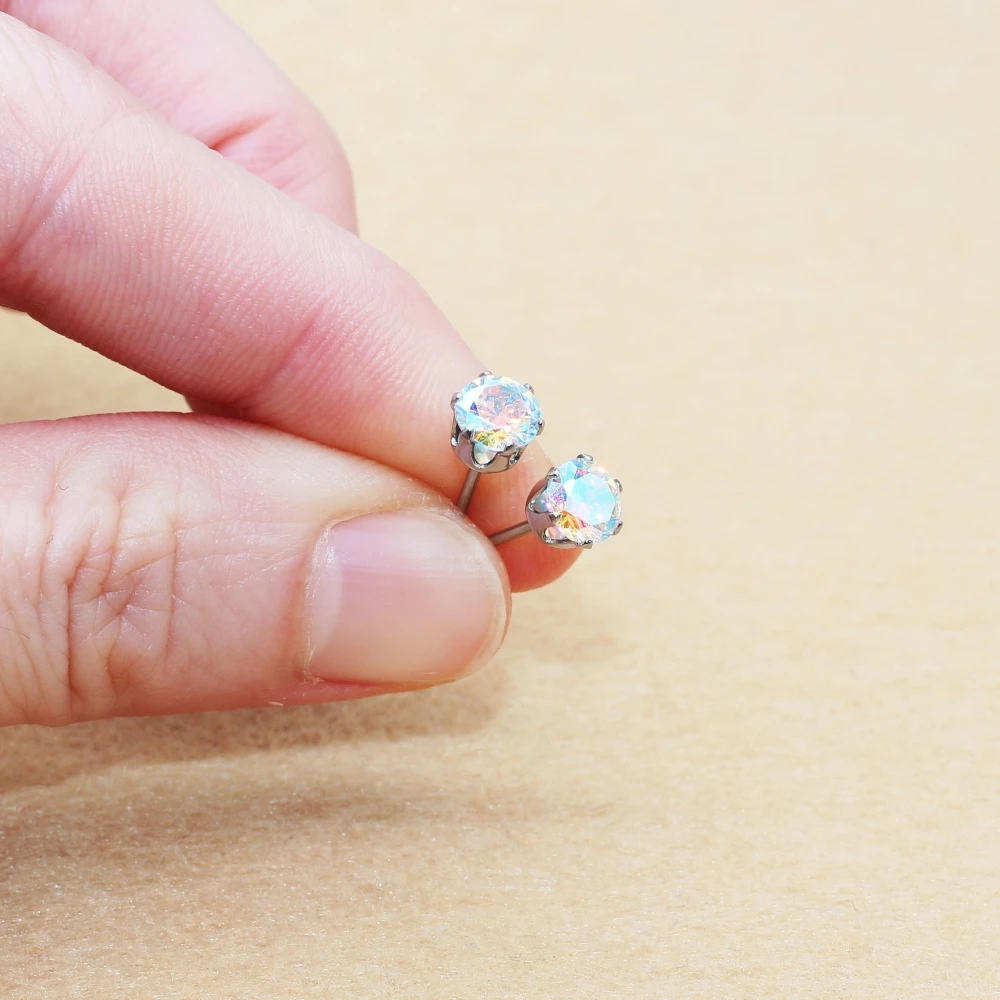 5 mm runde AAA-Zirkonia-Ohrringe aus Edelstahl für Damen, 5 Farben zur Auswahl, allergiefrei, verblasst nicht – Detail 4
