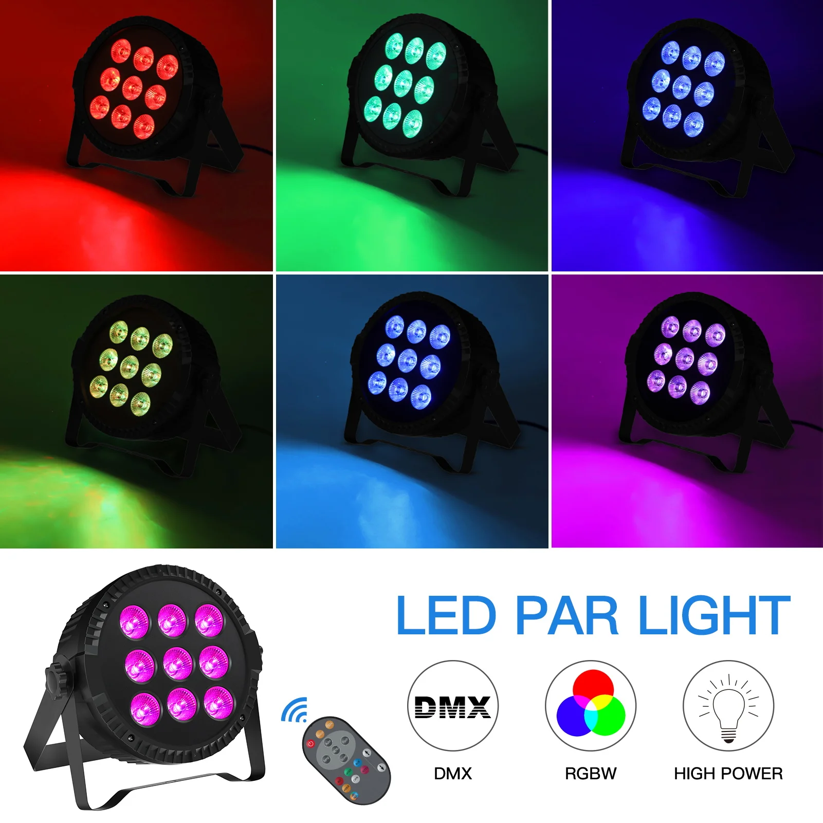 GEFENSI 4PCS Stage Light 54W RGBW 4in1 9LED Par Lights DMX512 Sound Remote Control Flat Effect Light For DJ Disco Wedding Show