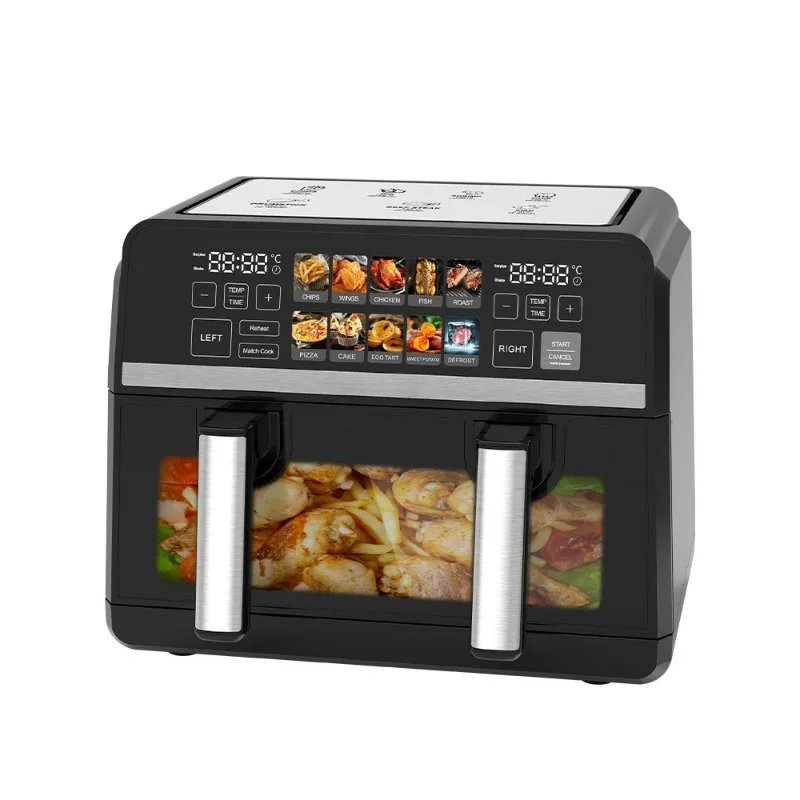 12L Dual-pot Air Fryer, Visible Smart Electric Fryer with Touch Screen & Digital Display for Home