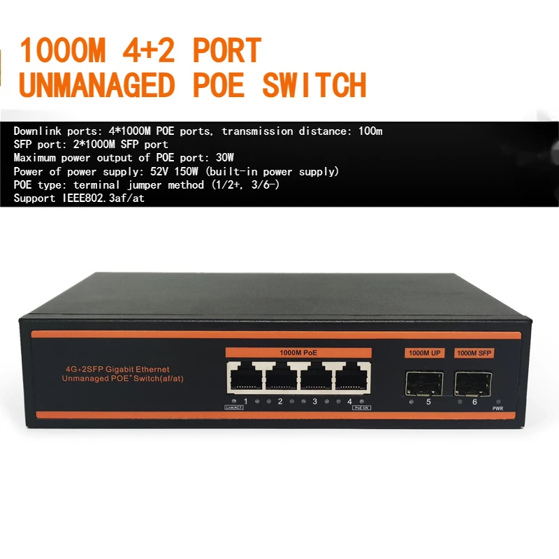 

TLG-604GP-2G сетевая камера видеонаблюдения POE источник питания Gigabit 4 + 2 порта переключателя