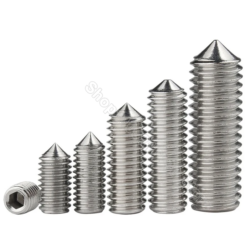 5-50Pcs Hex Hexagon Socket Set Screw Cone Point Grub Screw Allen Head Bolts M2 M2.5 M3 M4 M5 304 Stainless Steel DIN914 L=3-40mm