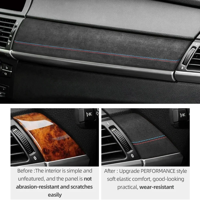 لسيارات BMW E70 X5 E71 X6 مصنوعة من الكانتارا لوحة القيادة الداخلية للسيارة شرائط الكسوة ملصقات أداء الأداة الملحقات