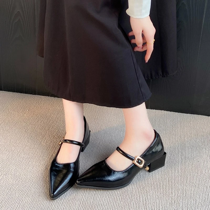 المرأة عالية الكعب 2025 الربيع مصمم كعب سميك الصنادل النسائية الفاخرة العلامة التجارية مأدبة لوليتا عالية الكعب مكتب أحذية نسائية #5