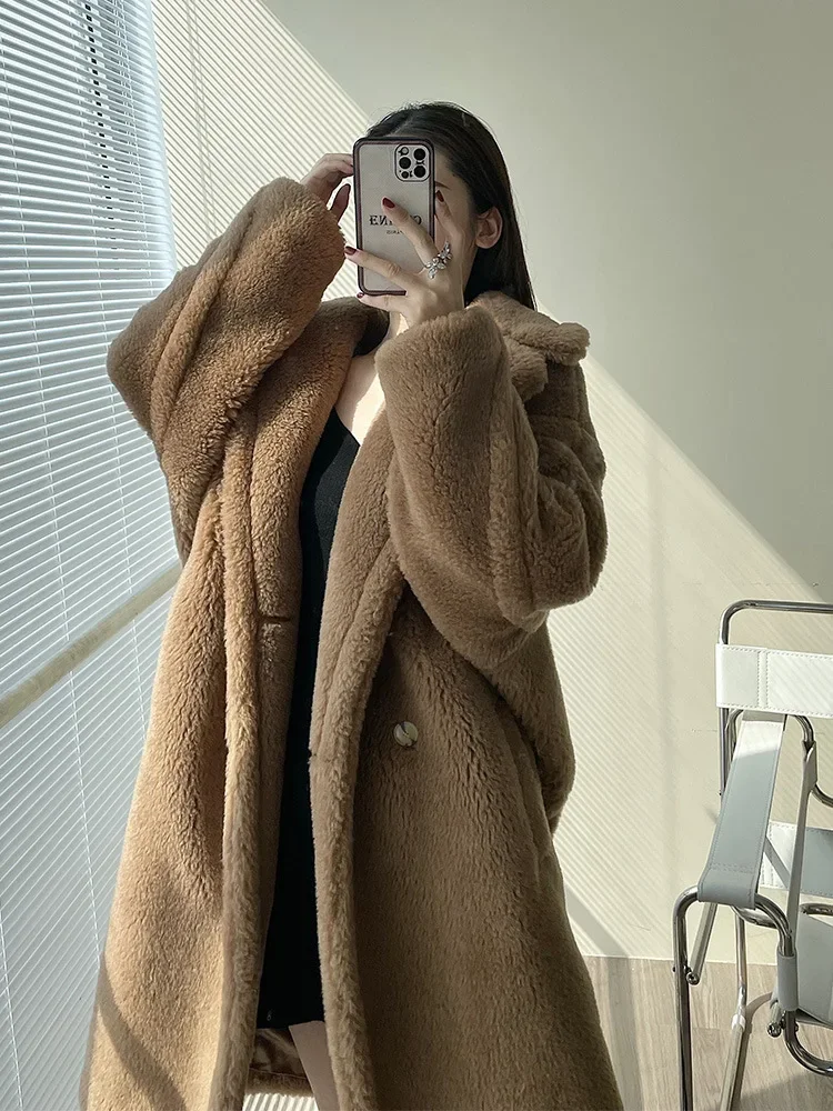 

2022 new autumn/winter M teddy bear coat female grain fur alpaca wool profile long coat