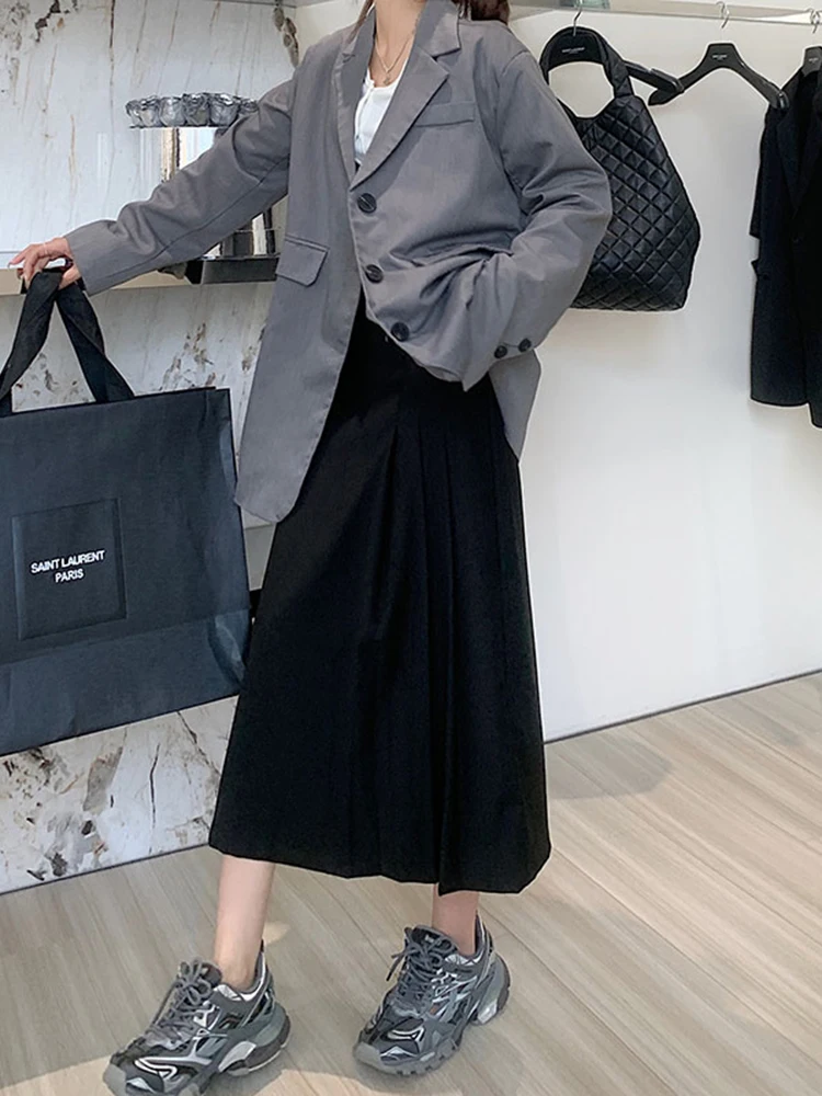 

High Waist A-Line Midi Skirt Women's Summer New Design Pleated Suit f Skirt Korean Sle Pure Color Commute Faion