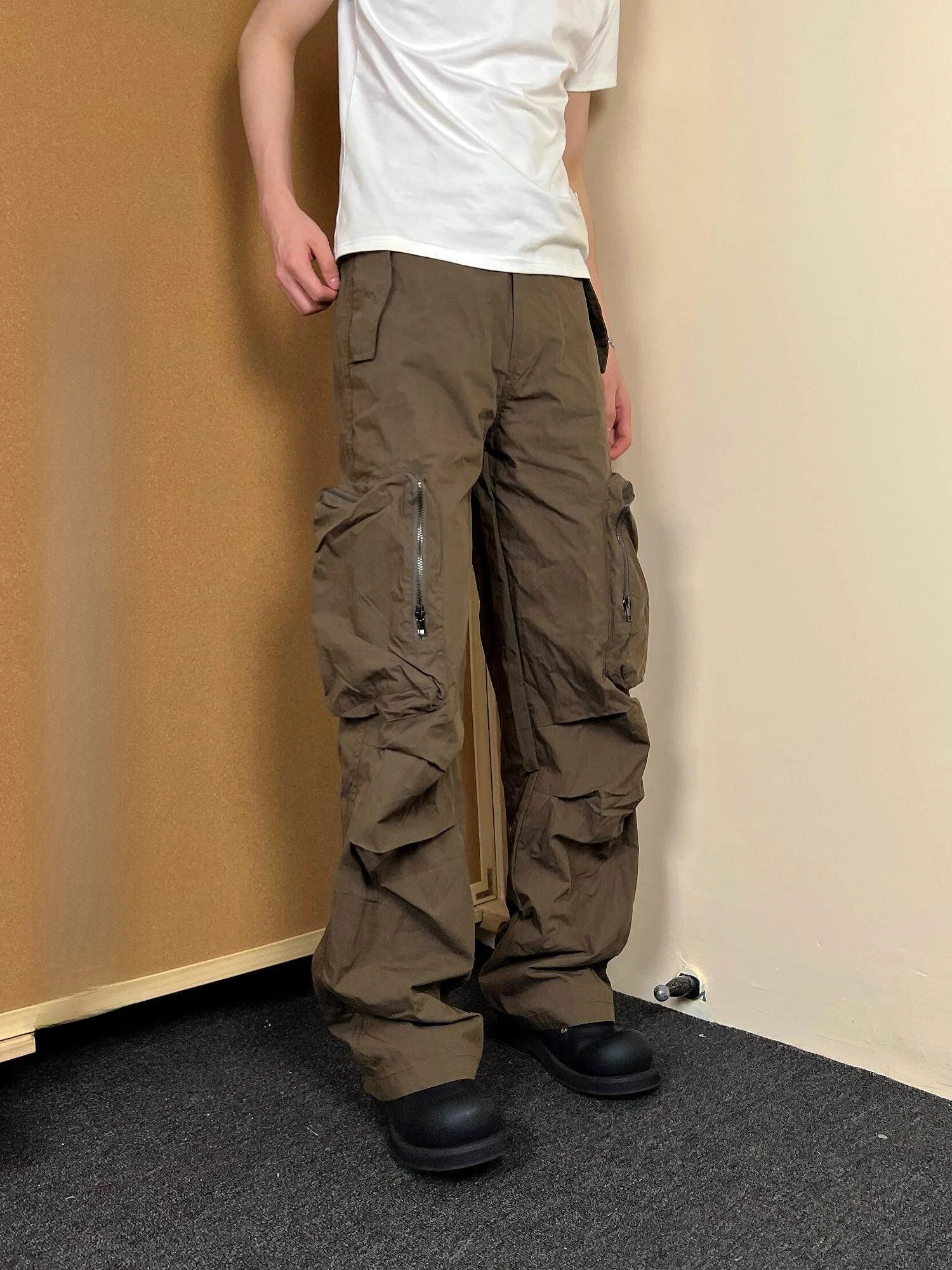 

2024 American High Street Multi-Pocket Functional Work Pants Loose Straight Leg Vibe Paratrooper Pants Men's Women's Trendy B...