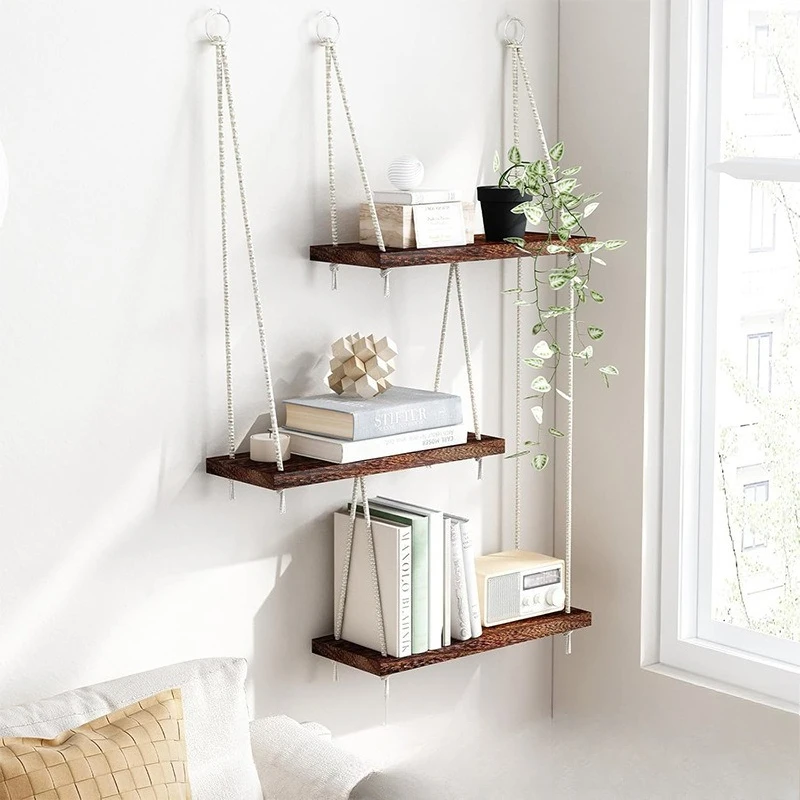 Wooden shelf Living room wall hanging sling decorative rack Small flower rack Bathroom supplies finishing rack Solid wood