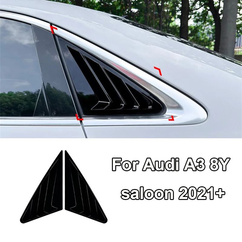 

2021 + For Audi A3 8Y Sedan Glossy Triangle louver shark gill shaped rear window decorative window vent sticker 2022 2023