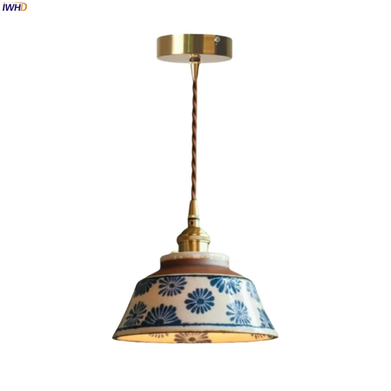 

IWHD Flower Ceramic LED Pendant Lights Fixtures Restaurant Living Room Bedroom Kitchen Cafe Loft Bar American Vintage Hanglamp