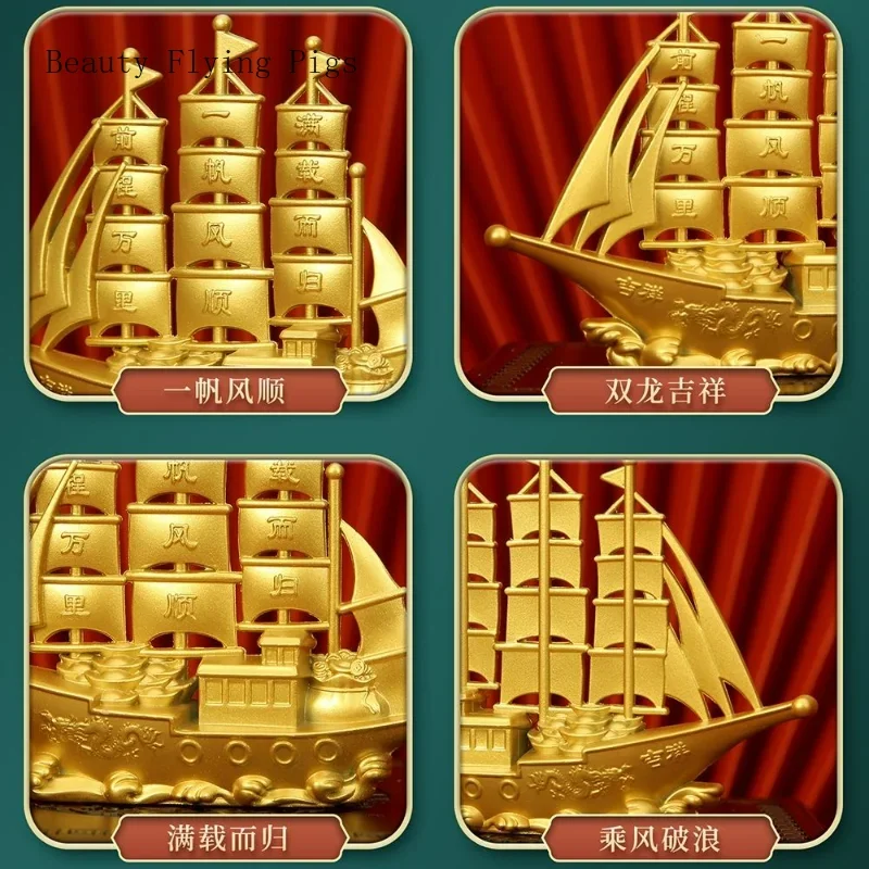 1PCS 10x7.5x2.5cm alloy smooth sailing boat ornament Double Dragon auspicious office home decoration opening gift