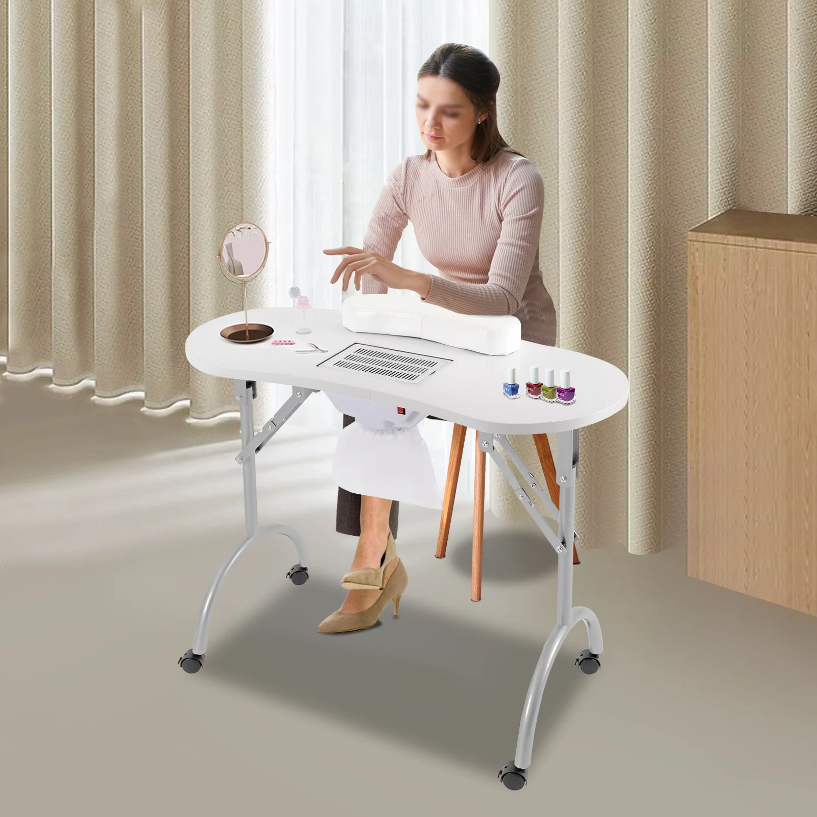 Folding Manicure Table Manicure Table with Suction 90 x 40 x 72.5 cm with Drawer Portable Nail Table Nail Care