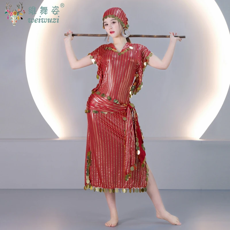 أردية الرقص الشرقي أداء زي المرأة مطرزة رداء الحجاب وشاح الورك 3 قطعة ملابس المنافسة Shaabi Baladi Saidi #6