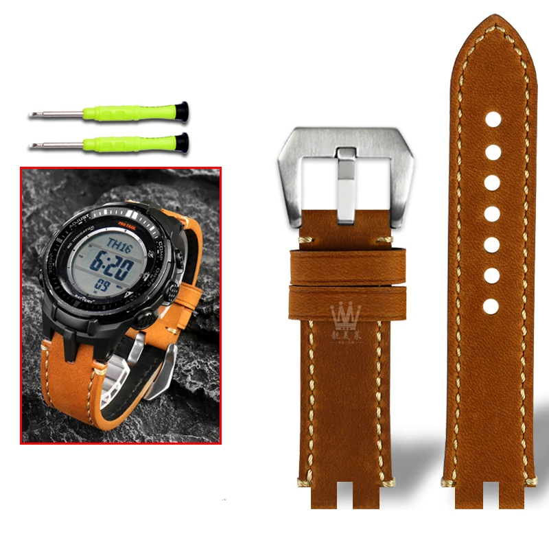 

For Casio PROTREK Watch PRW3000/3100/6000/6100Y PRW-3000 PRW-6100 Vintage Frosted Leather Watch Strap Bracelet Watchband 24mm