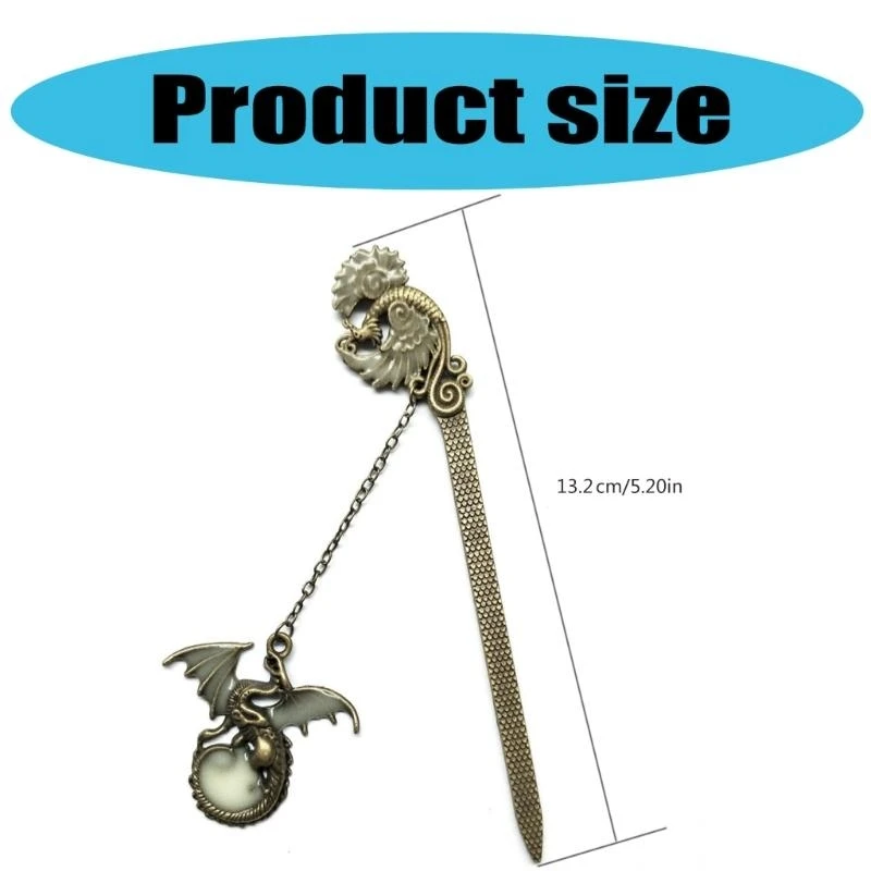 Vintage Metal -Lesezeichen mit Drachen Anhänger Glühen Lesezeichen Buch Marker Page Teiler für Lehrerbuchliebhaber Schüler