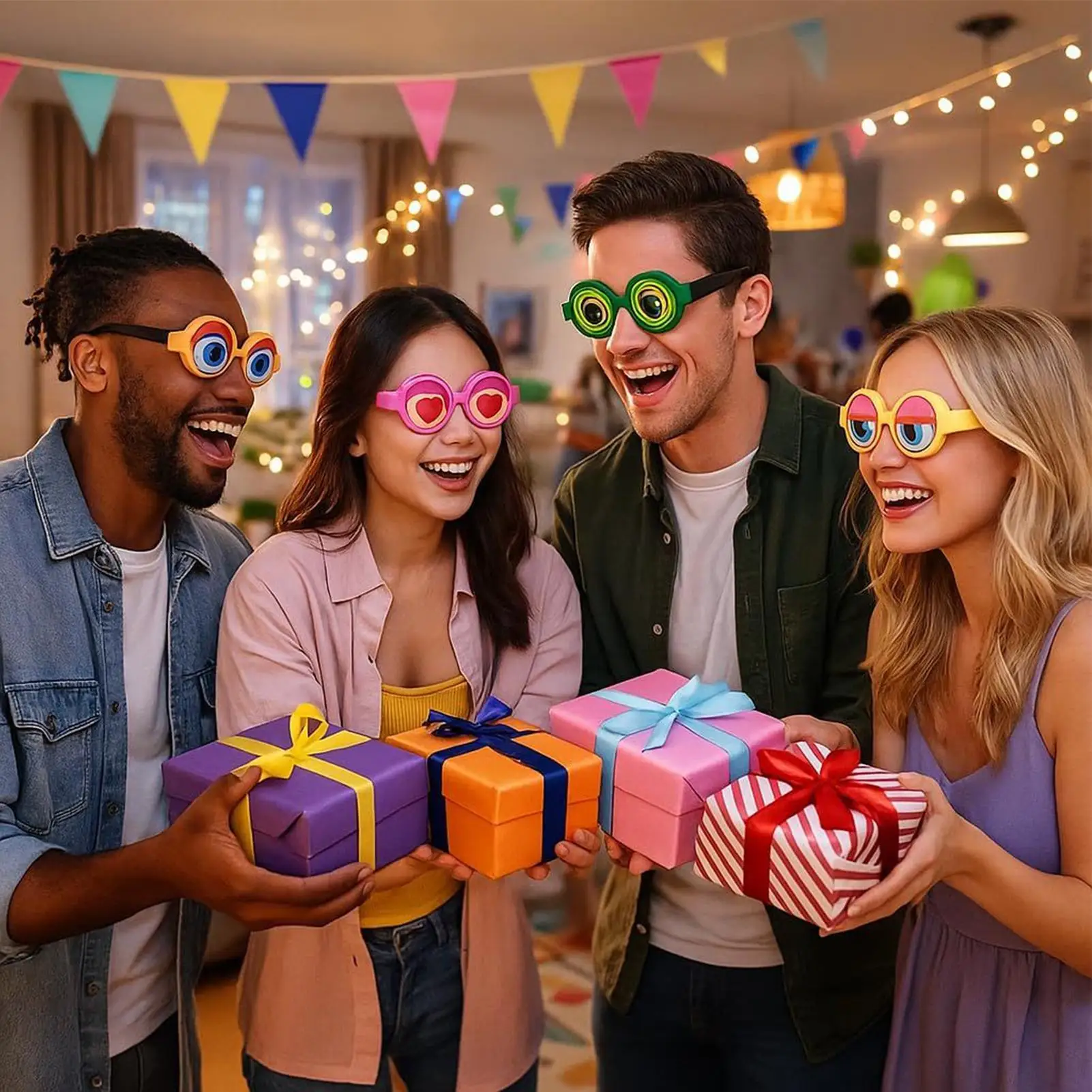 Plástico pull-string winking olhos loucos óculos engraçado novidade brinquedo para crianças festa brincadeiras mordaça adereços bobo óculos presente