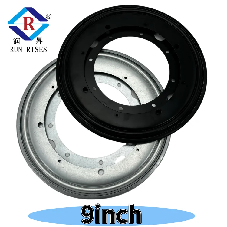 A25 9-Inch Black And White Galvanised Metal Turntable Steel Swivel Plate Square Lazy Susan For Kitchen And Bedroom Dining RoomsA
