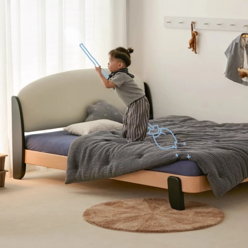 

Solid wood bed Girls bedroom 1.5m backrest single bed Boys soft bag suspended bed