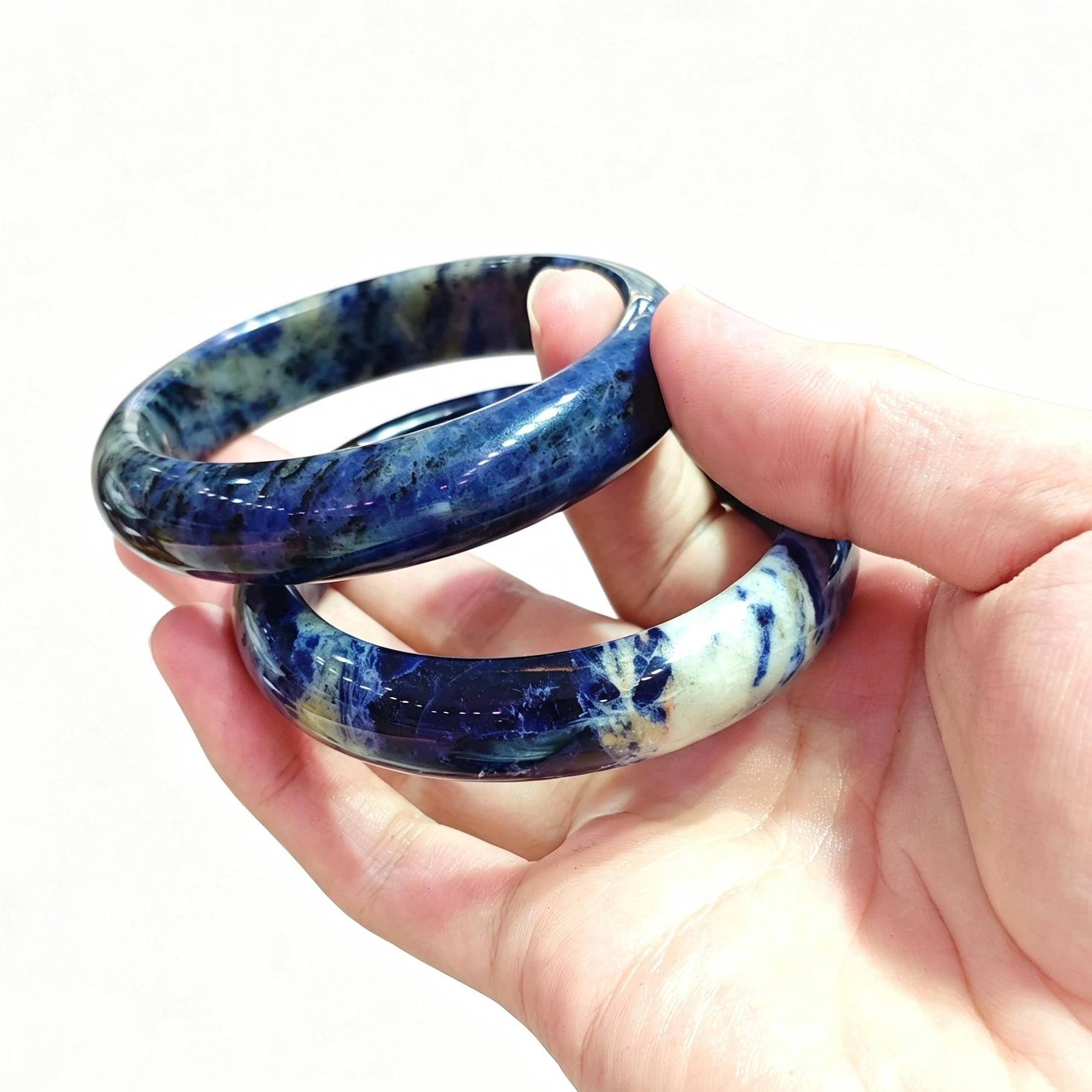 Sodalite Gemstone Bangle Bracelet Royal Blue White Calcite Pattern Bangle Women Natural Crystal Statement Bracelet