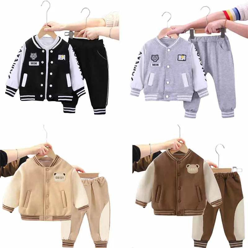 Boys Baseball Sets Girls Round Neck Letter Top Trousers 2 Piece Spring Autumn New Children\'s Casual Fashion Sports Suit 12M-4Y