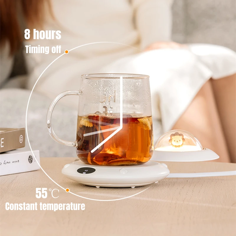 Thermostat Mug Heater Coffee Cup Warmer Milk Tea Water Heating Pad 3 Speed Setting 180° Rotaty Warming Coaster with LED Light