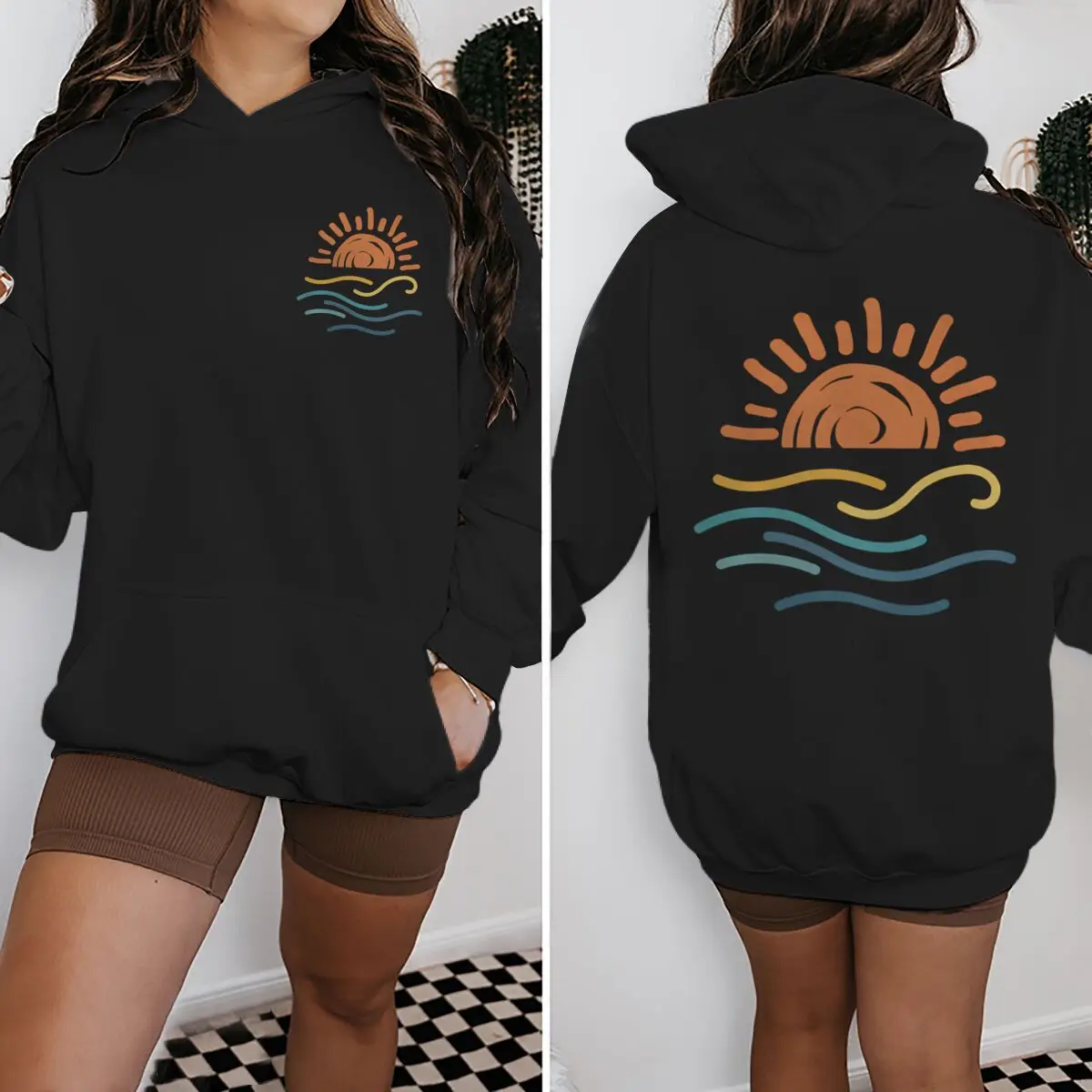 

Beach Sunset Graphic Print Hoodies Unisex Boho Beach Sunset Hoodie Casual Vacation Wear Everyday Vacation Wear Clothing